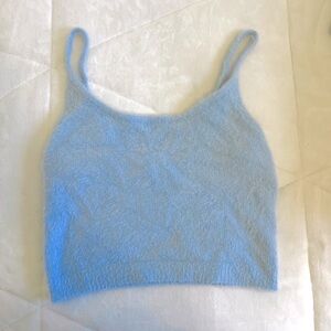 KENDALL AND KYLIE blue fur cropped top